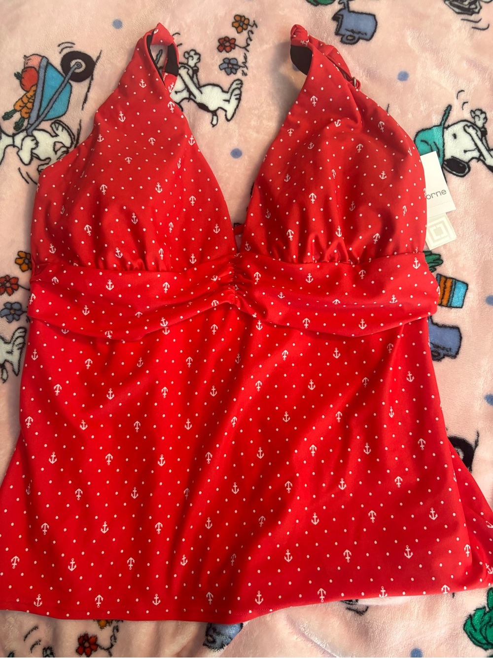 Liz Claiborne Red Anchor Print Tankini Top